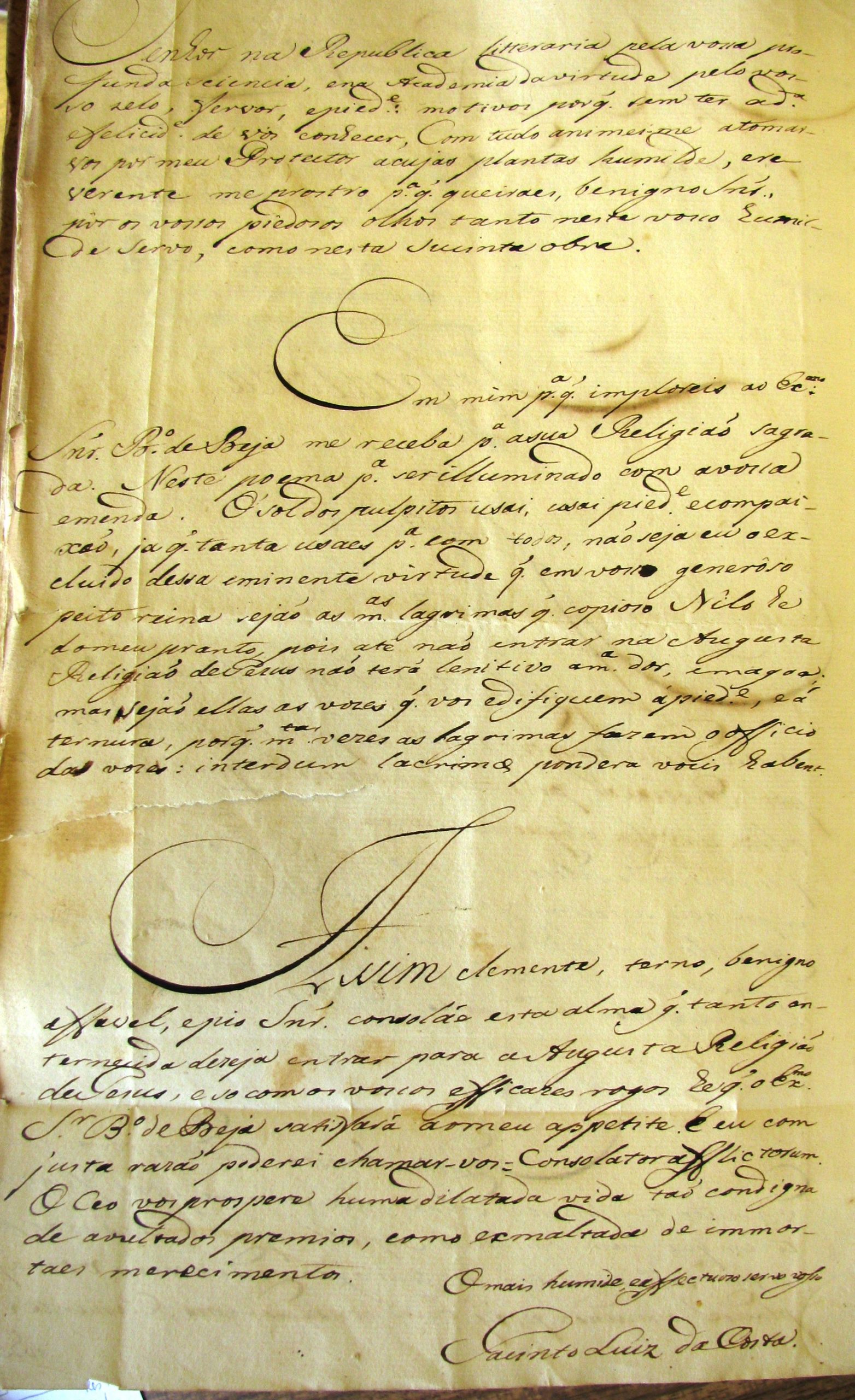 manuscrito (poema) da autoria de Jacinto Luís da Costa